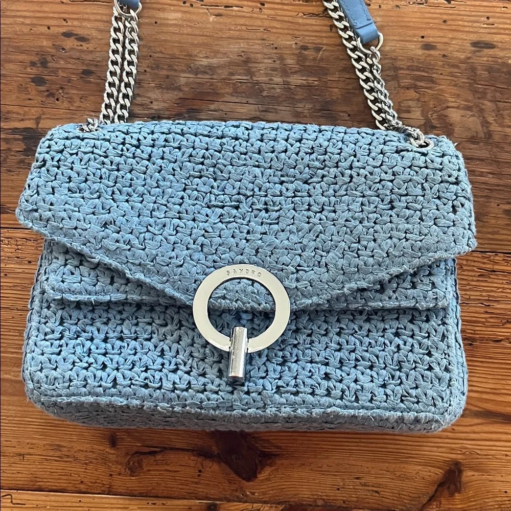 Sandro Raffia YZA Bag in Blue